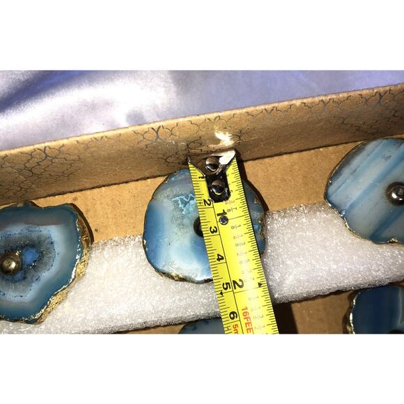 Drawer Cabinet Pull Knobs Sliced Agate Stone Blue Gold Lot of 11 NEW - Picture 8 of 8